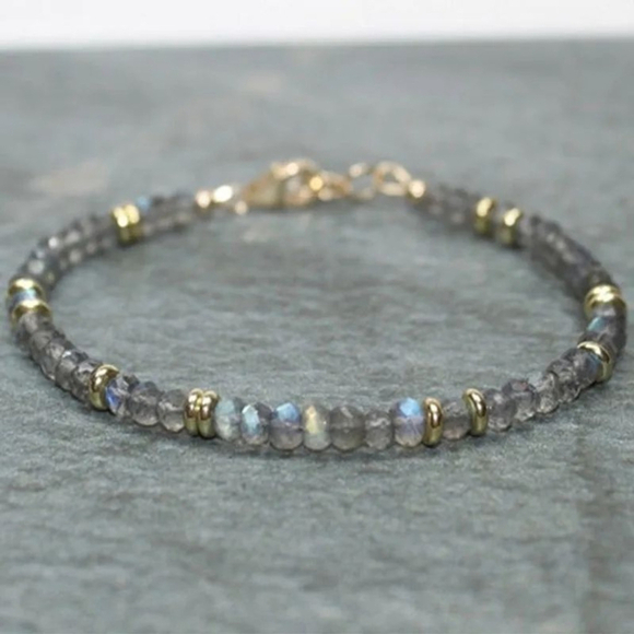 NEW‎ Handmade Unisex Multicolor Labrodite Bracelet 6.5"-8.5" Gray Silver - Picture 2 of 7